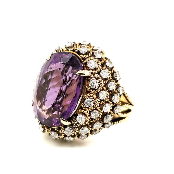 Vintage 18kt Yellow Gold Amethyst and Diamond Ring