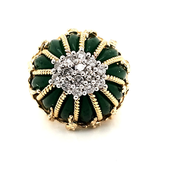 Vintage 14kt Yellow Gold Chalcedony and Diamond Ring