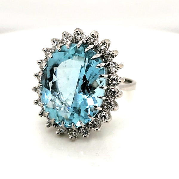 14kt Gold Aquamarine and Diamond Ring