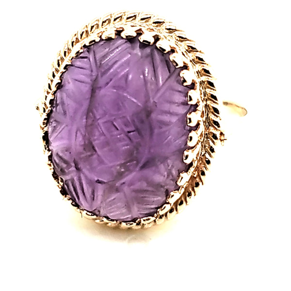 Vintage 14Kt Gold Carved Amethyst Ring