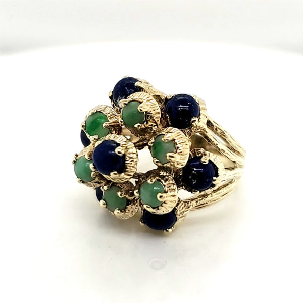 Vintage 14kt Yellow Gold Lapis and Jade Ring