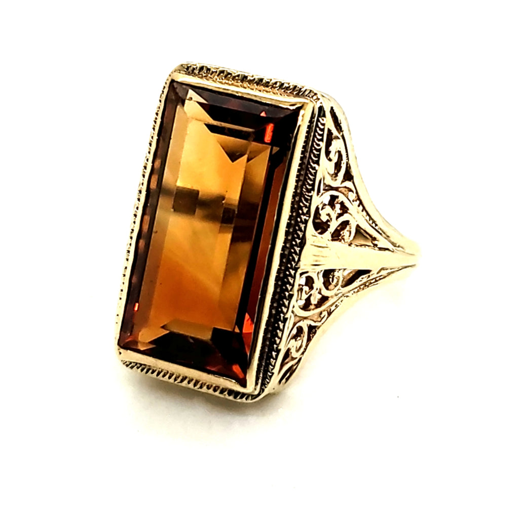 Vintage 14kt Yellow Gold Filigree Citrine Ring