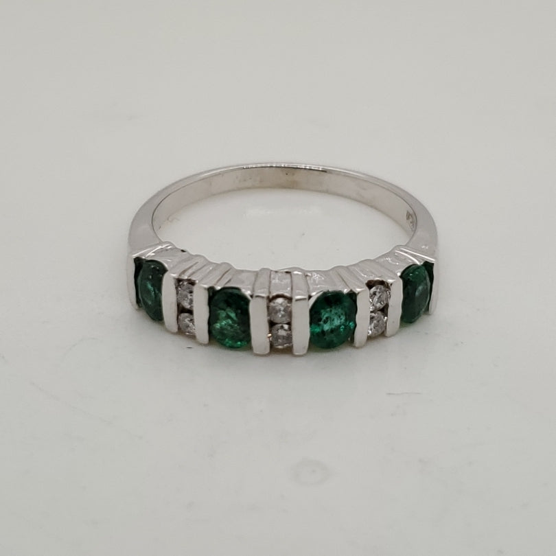 14kt White Gold Emerald and Diamond Band