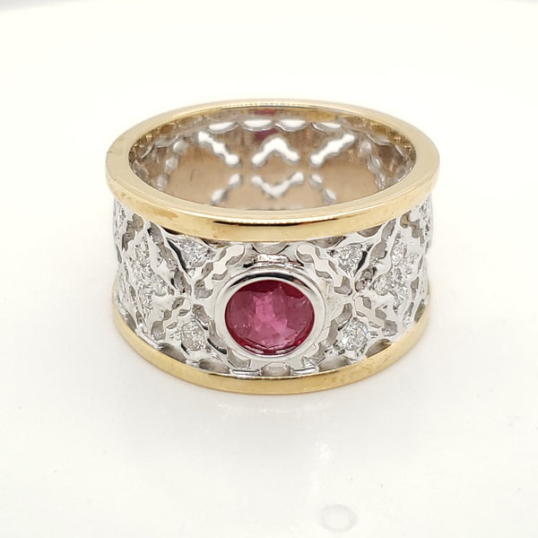 18kt White and Yellow Gold ruby and Diamond Ring