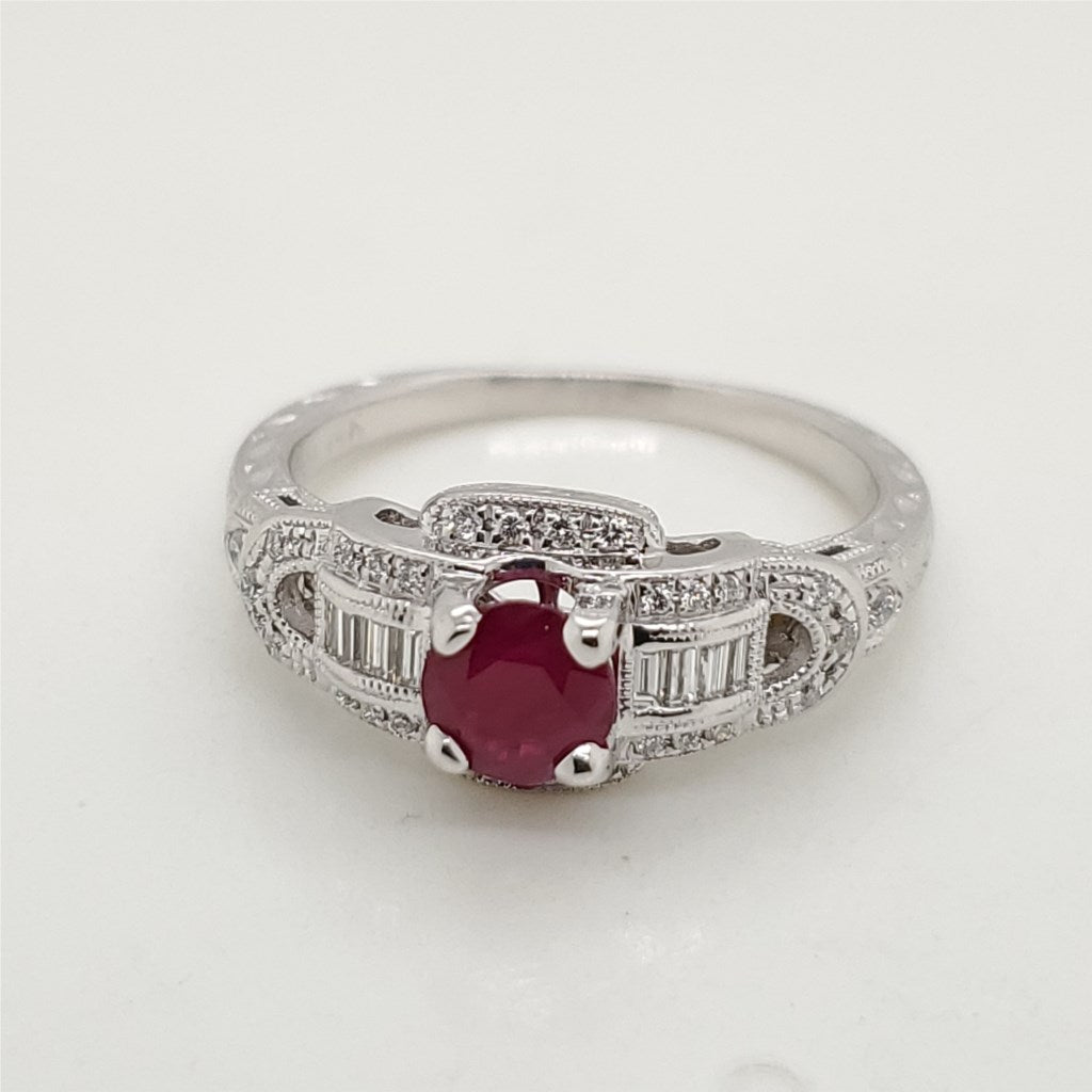 14Kt White Gold Ruby And Diamond Ring