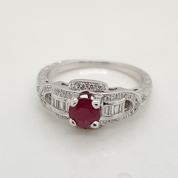 14Kt White Gold Ruby And Diamond Ring