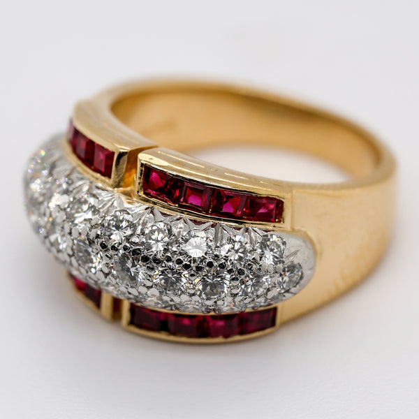 Oscar Heyman Brothers  18kt Yellow Gold and Platinum Diamond and Ruby Ring