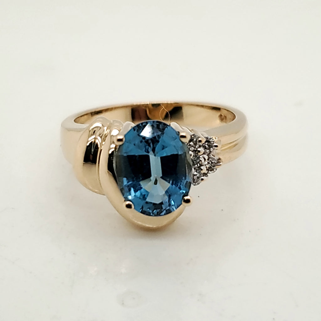 14kt Yellow Gold Blue Topaz and Diamond Ring