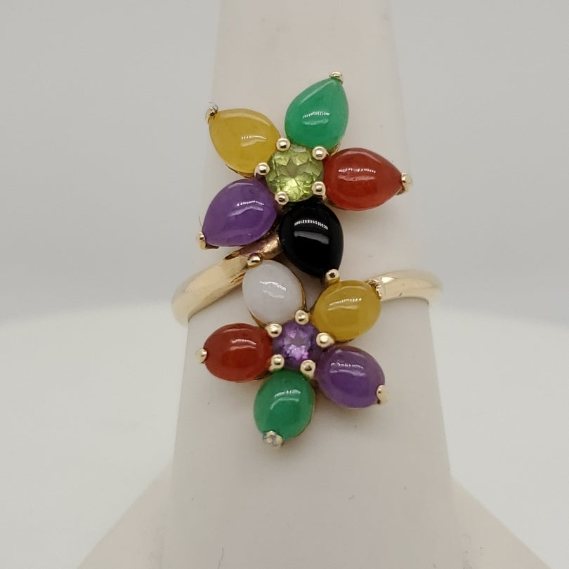 14kt Yellow Gold Jade Amethyst and Peridot Ring