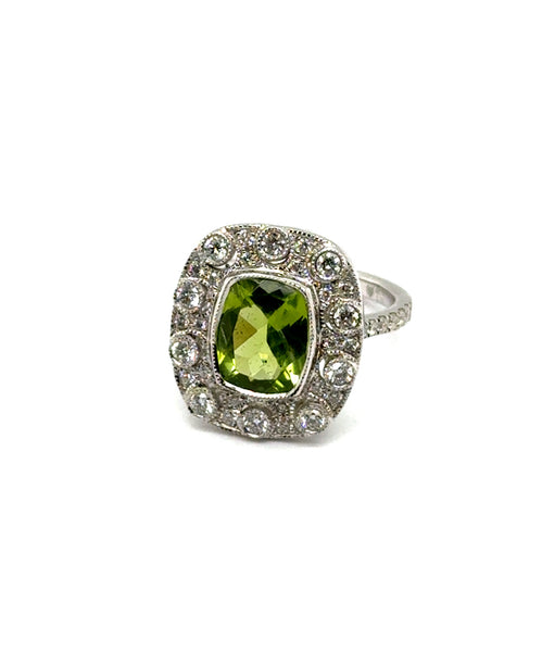 3.46Ctw 14kt White Gold Peridot And Diamond Gemstone Ring