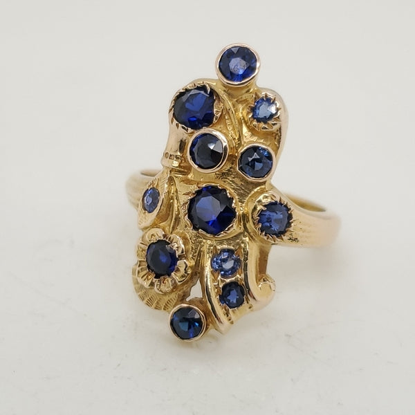 Vintage 9kt Yellow Gold Sapphire and Diamond Ring
