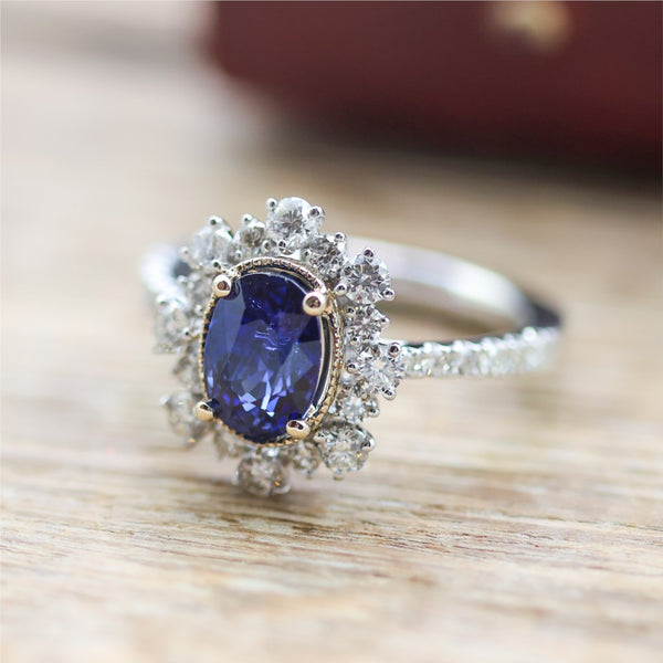 Platinum And 14Kt Gold 2.30Ctw Sapphire And Diamond Ring