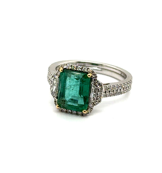 3.14Ctw 18kt White Gold Emerald and Diamond Ring