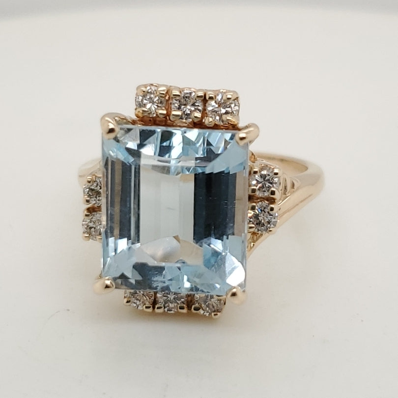 14kt Yellow Gold Swiss Blue Topaz and Diamond Ring
