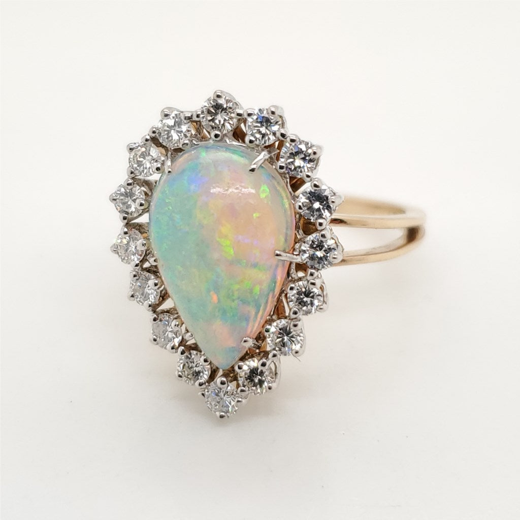 14kt Yellow Gold Opal and Diamond Ring