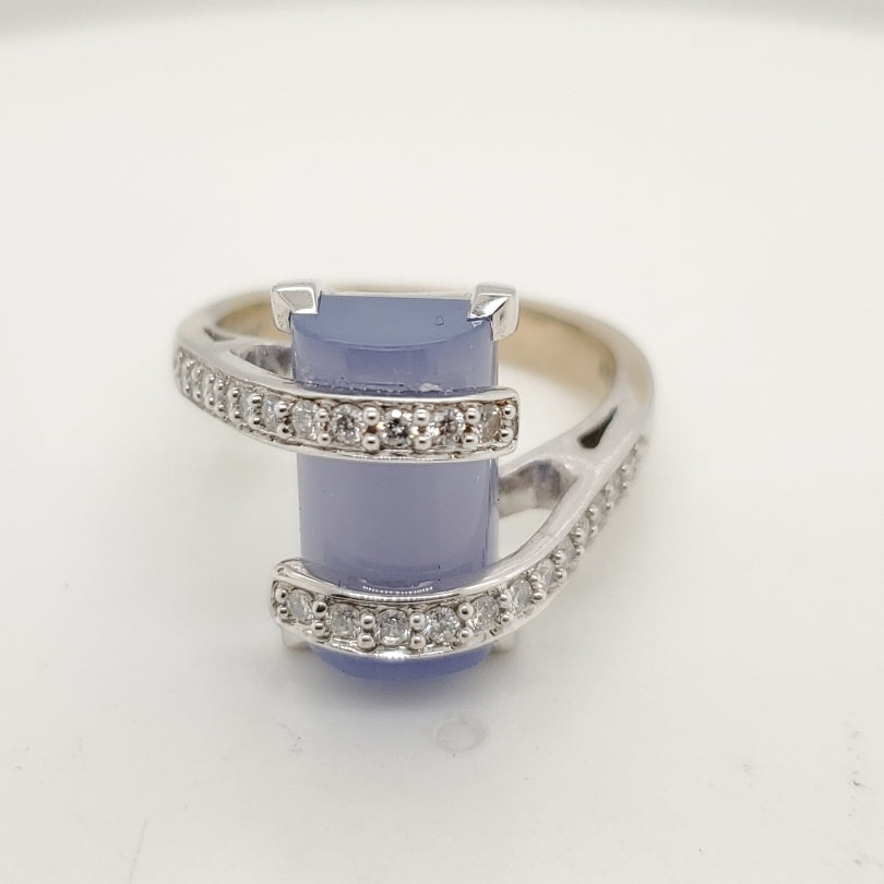 14kt White Gold Chalcedony and Diamond Ring