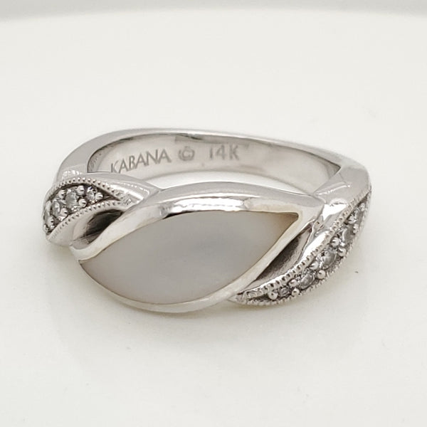 14Kt White Gold Kaban Mother Of Pearl and Diamond Ring