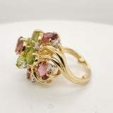 Vintage 18Kt Yellow Gold Pink Tourmaline And Peridot Ring