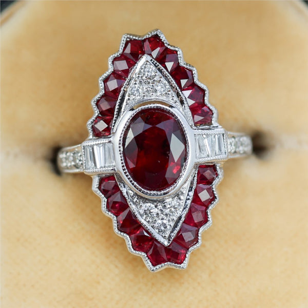 18kt White Gold 2.65 Ct tw Oval Ruby And Diamond Fashion Ring