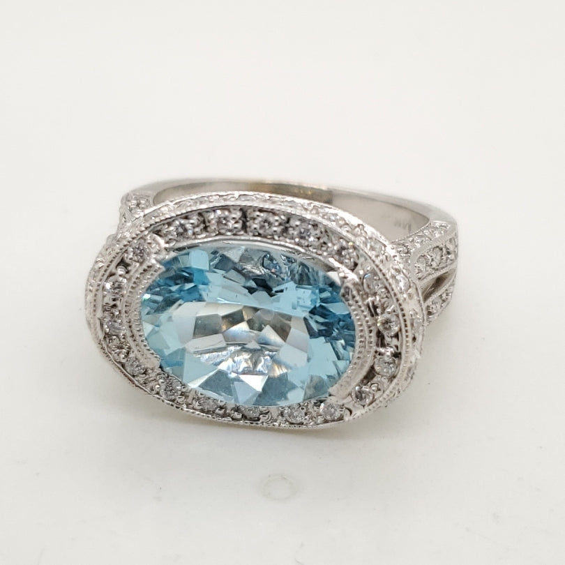 14kt White Gold Aquamarine and Diamond Ring