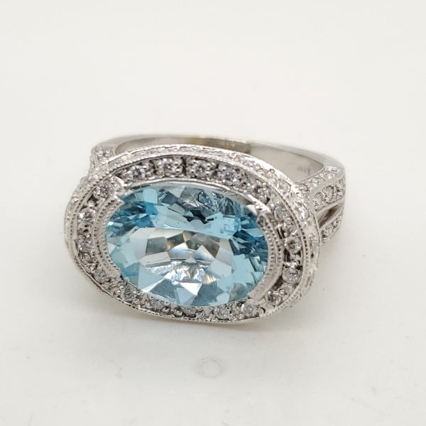 14kt White Gold Aquamarine and Diamond Ring