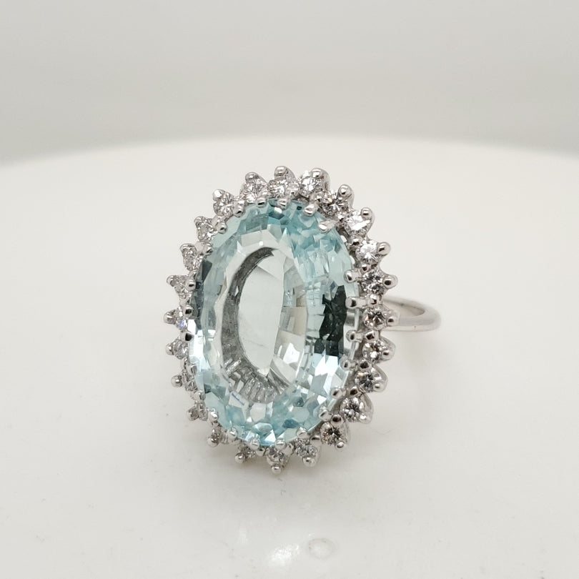 14kt White Gold Aquamarine and Diamond Ring