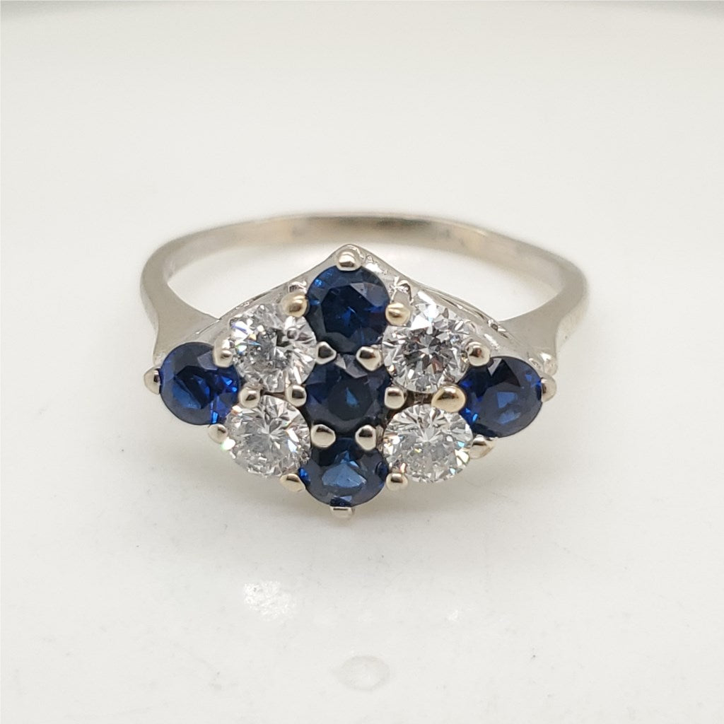 14kt White Gold Sapphire and Diamond Filigree Ring