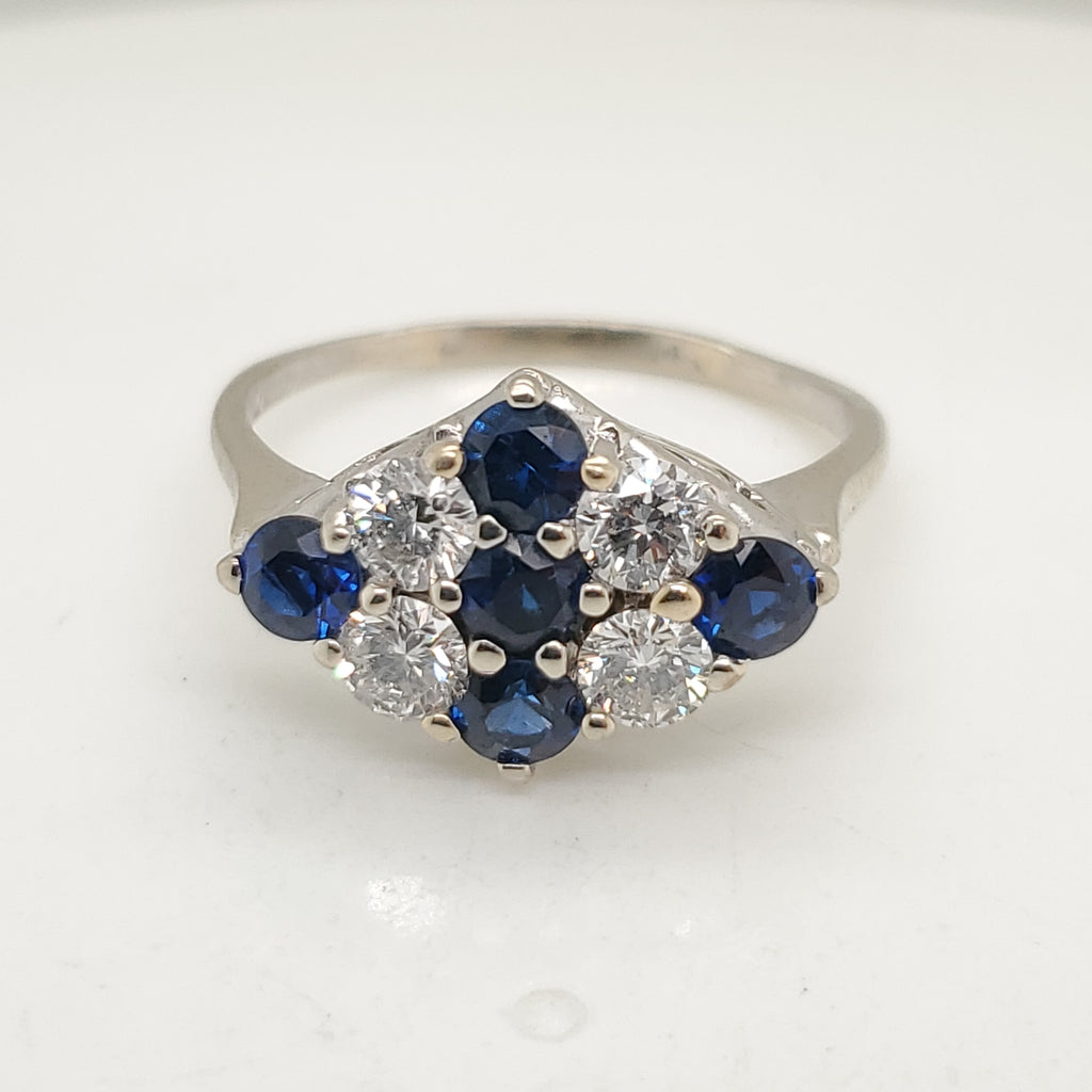14kt White Gold Sapphire and Diamond Filigree Ring