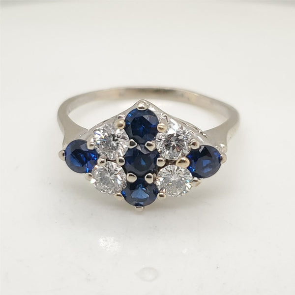 14kt White Gold Sapphire and Diamond Filigree Ring