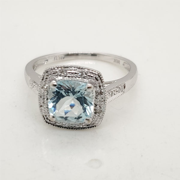 14kt White Gold Aquamarine and Diamond Ring