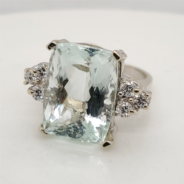 14kt White Gold Aquamarine and Diamond Ring