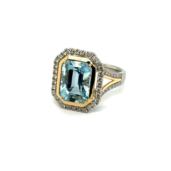 3.36 Ctw Platinum/14Kt Aquamarine and Halo Diamond Ring