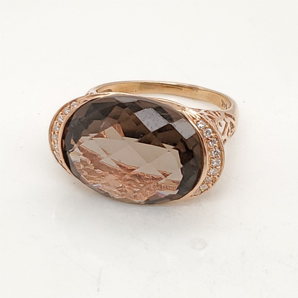 Effy 14kt Rose Gold Smoky Topaz and Diamond Ring