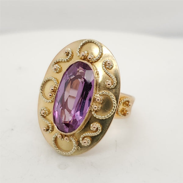 Vintage 14kt Yellow Gold Synthetic Color Change Corundum Ring