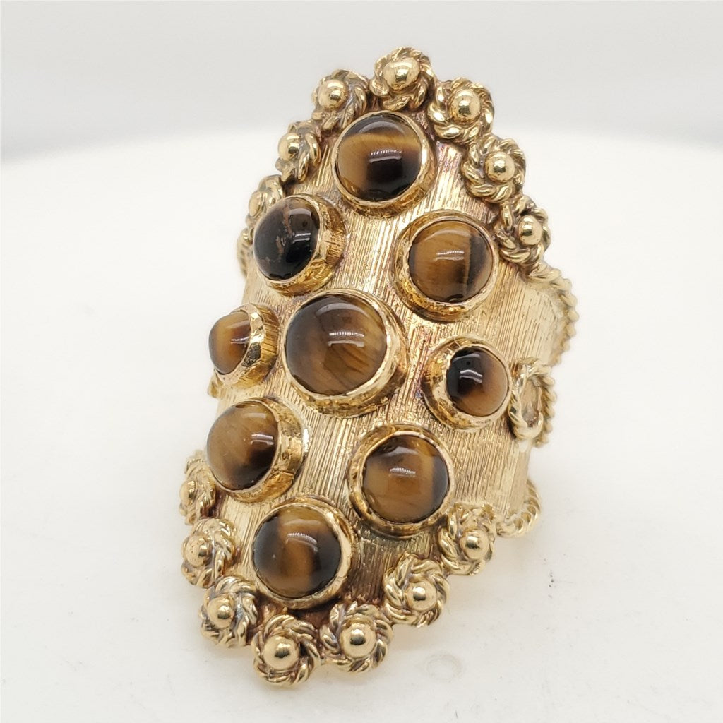 Vintage 18kt Yellow Gold Tigers Eye Quartz Ring
