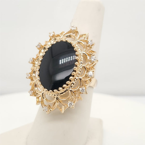 14kt Yellow Gold Onyx and Diamond Statement Ring