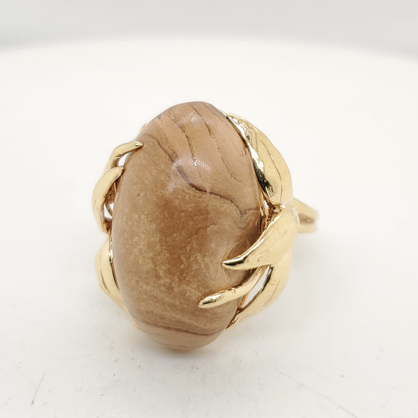 Vintage Mid-century 14kt Yellow Gold Agate Ring