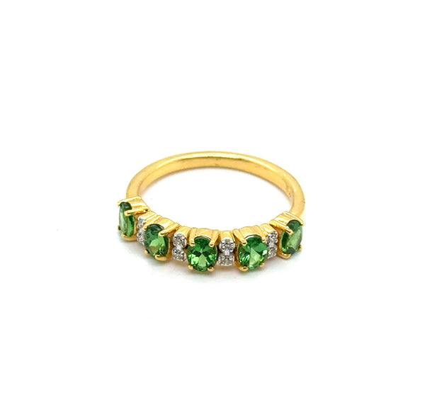 1.51 Ctw 14kt Yellow Gold Alternating Tsavorite And Diamond Stackable Band