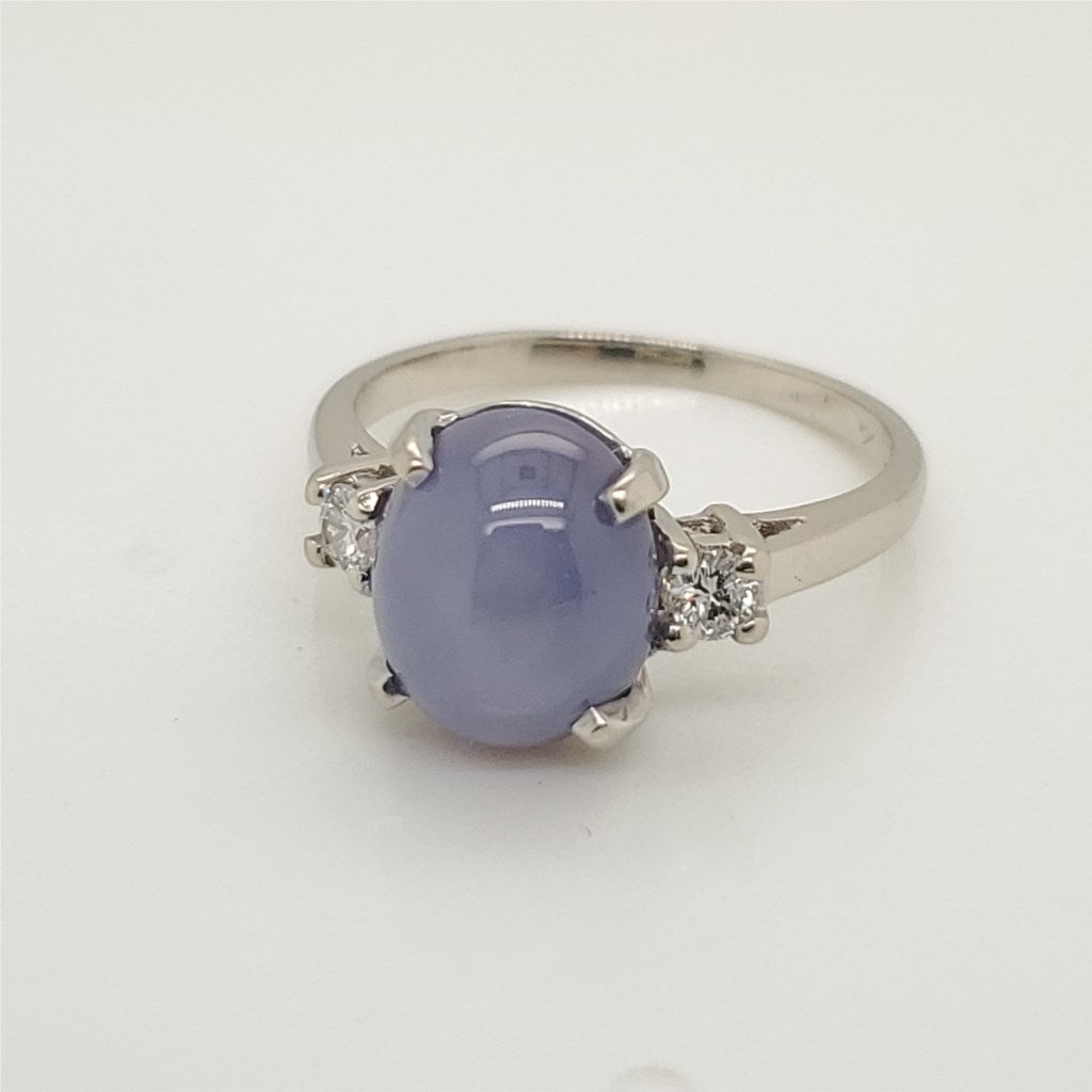 Vintage Mid-Century 14kt White Gold Star Sapphire and Diamond Ring