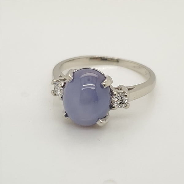 Vintage Mid-Century 14kt White Gold Star Sapphire and Diamond Ring