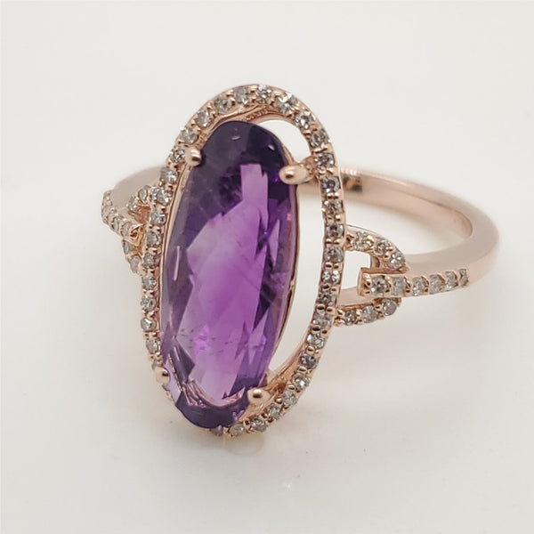 14kt Yellow Gold Amethyst and Diamond Ring
