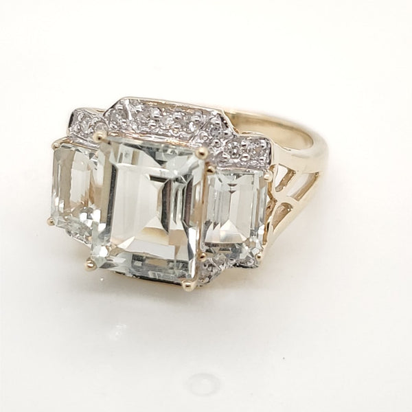 10kt Yellow Gold Green Amethyst and Diamond Ring