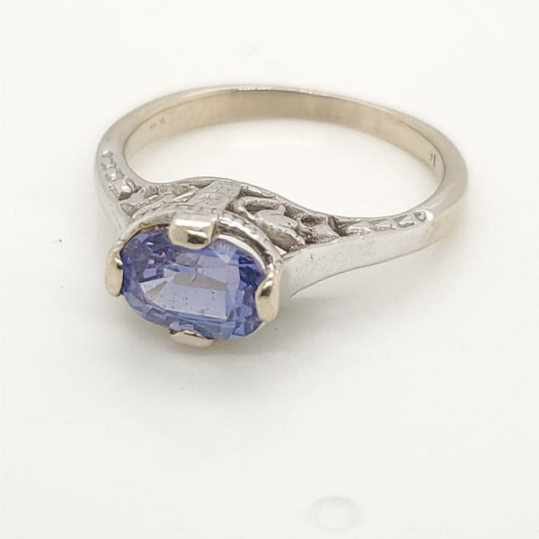 14kt White Gold Sapphire Filigree Ring