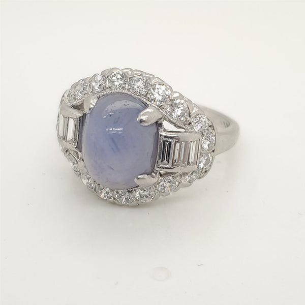 Art Deco Platinum Star Sapphire And Diamond Ring