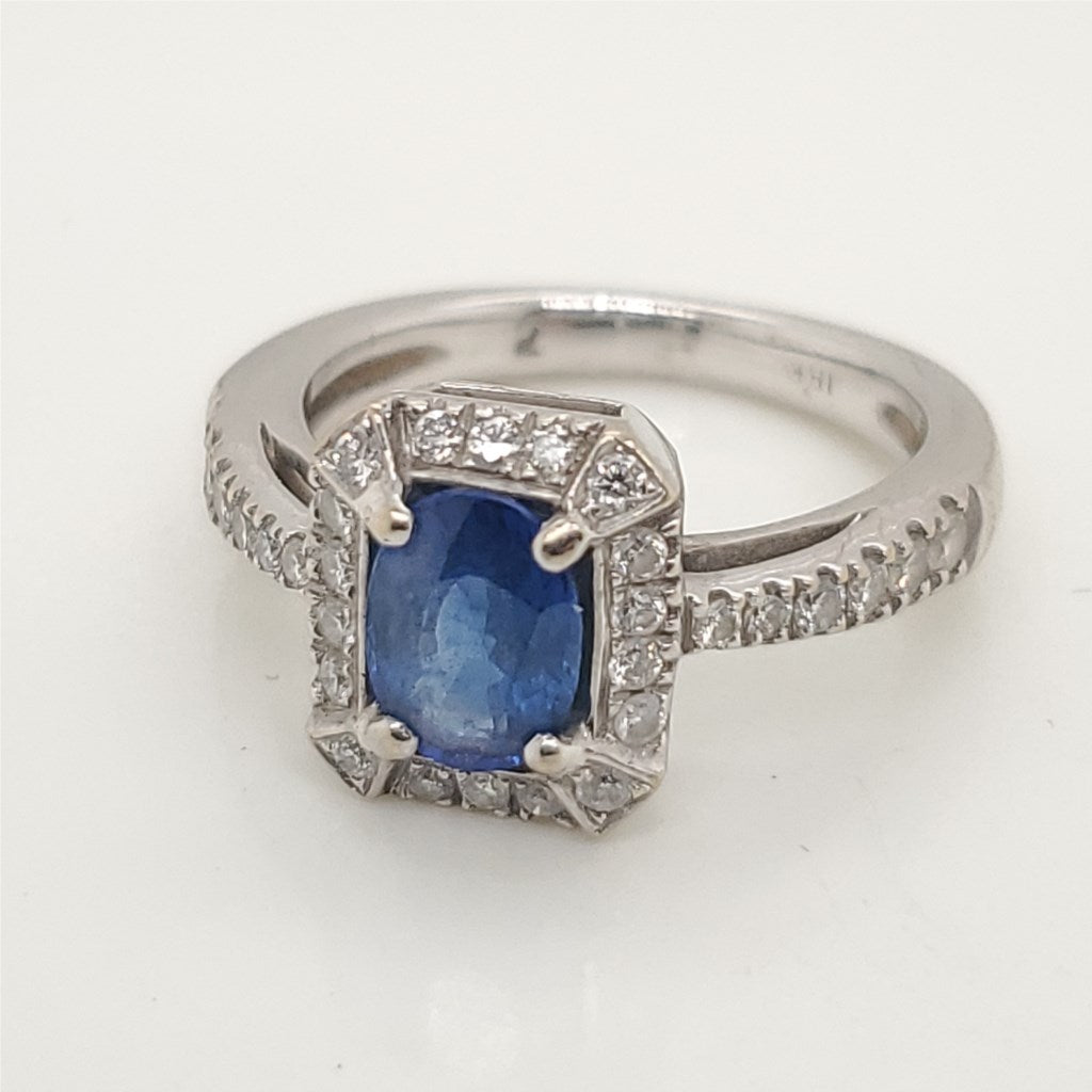 18Kt White Gold Cushion Cut Sapphire And Diamond Ring