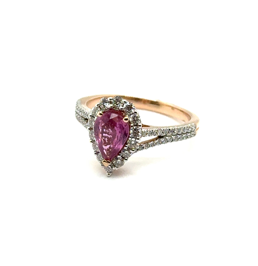 1.63 Ctw Pear Shape Pink Sapphire And Diamond 14kt Rose Gold Ring