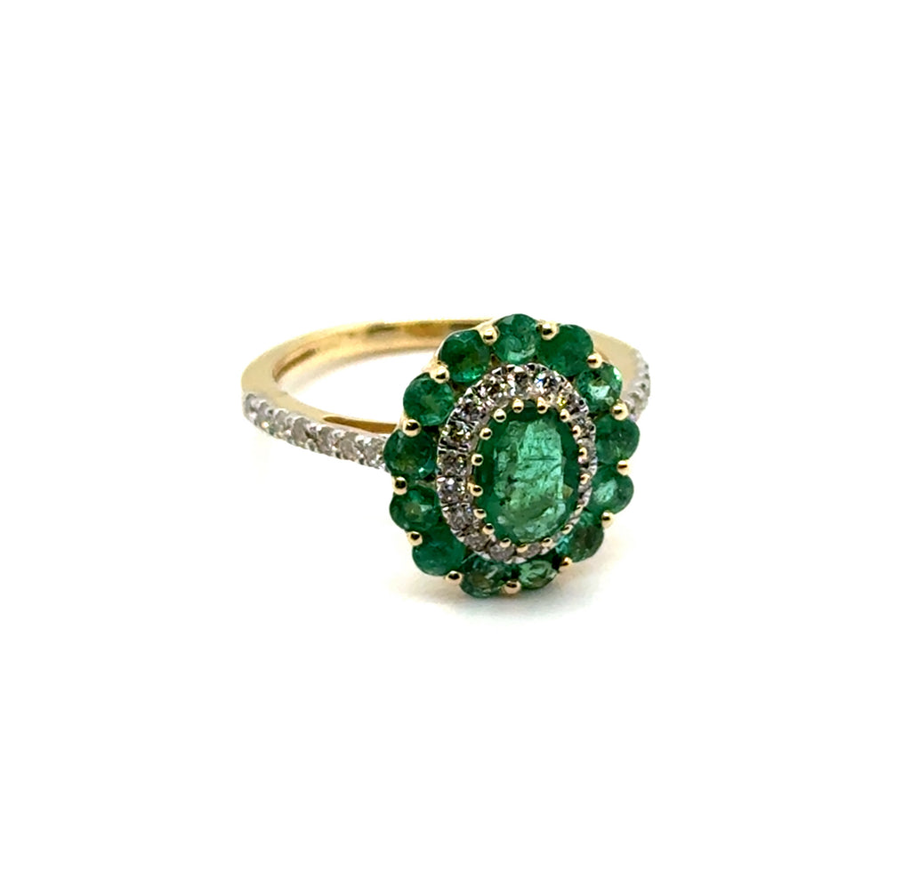 2.30 Ctw14kt Yellow Gold Emerald And Diamond Gemstone Ring