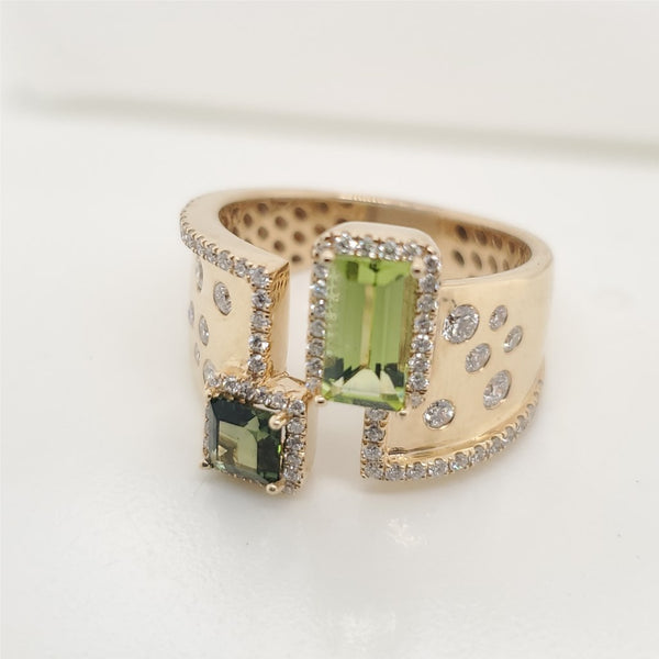 1.77 Ctw Peridot, Green Tourmaline, And Diamond Fashion Ring