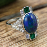 4.57 Ctw Platinum Black Opal and Diamond Ring