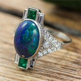 4.57 Ctw Platinum Black Opal and Diamond Ring